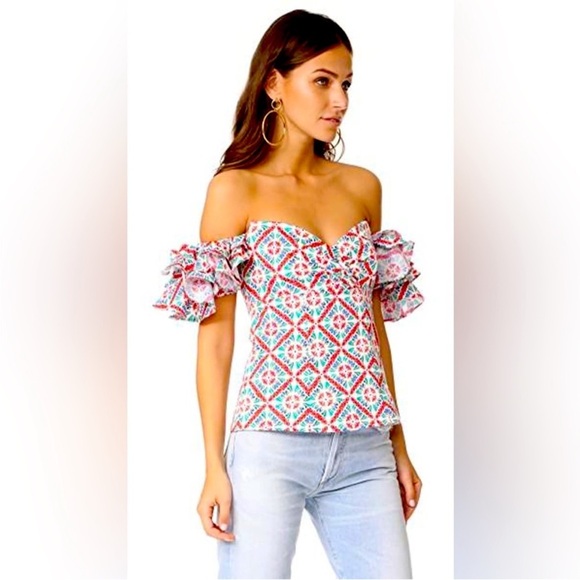 CAROLINE CONSTAS LOUISA PRINTED COTTON TOP - Picture 1 of 4